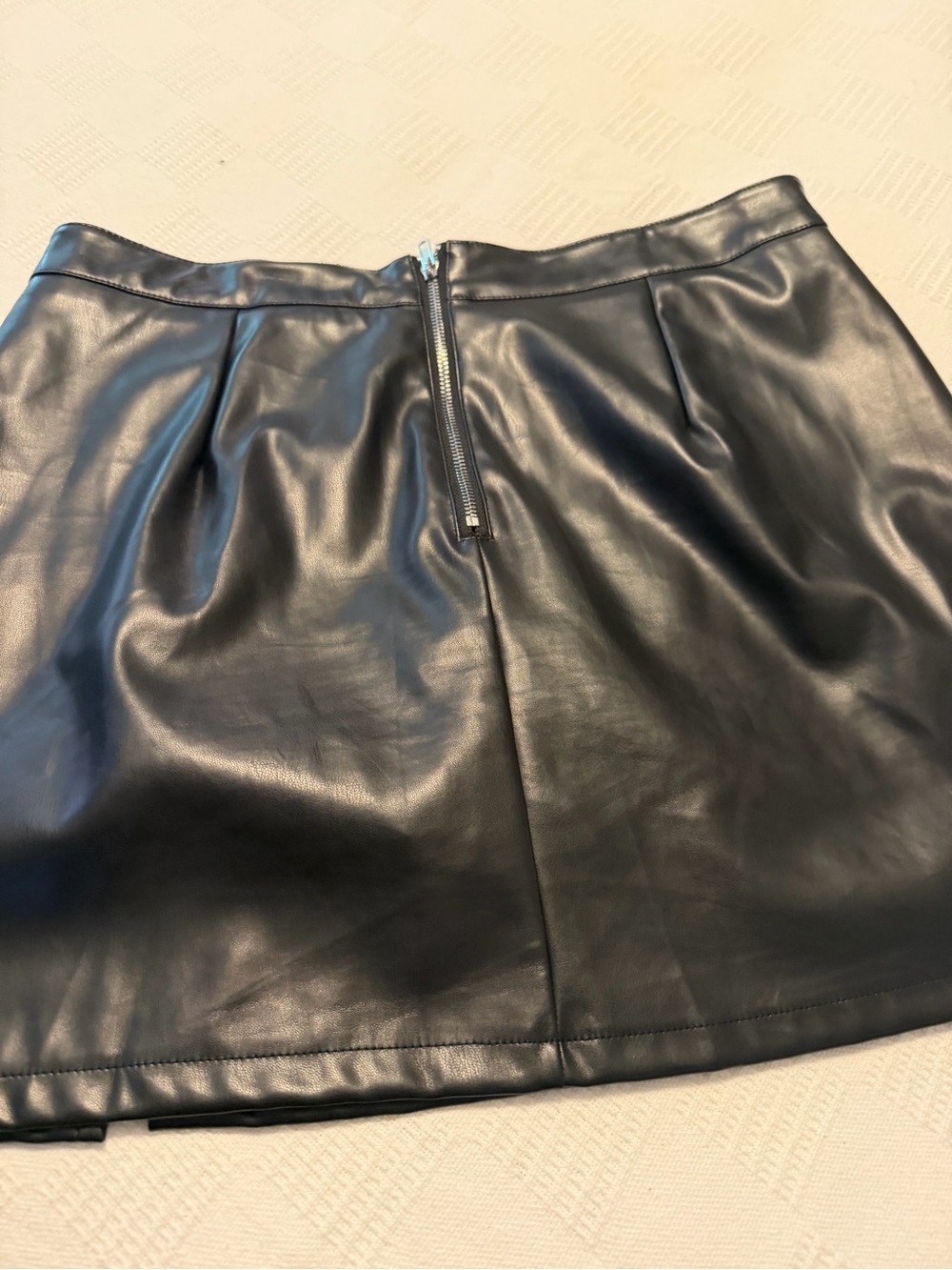 Black Faux Leather Mini Skirt with Back Zip